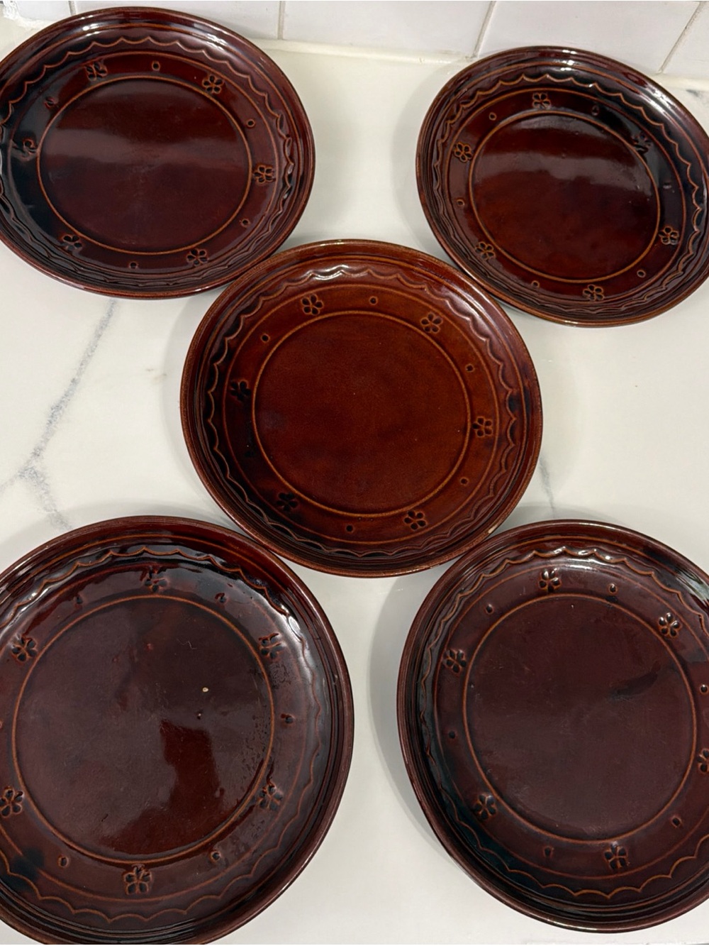 Brown Mar-Crest Glazed Stoneware Dinner Plates - Set of 5 10”